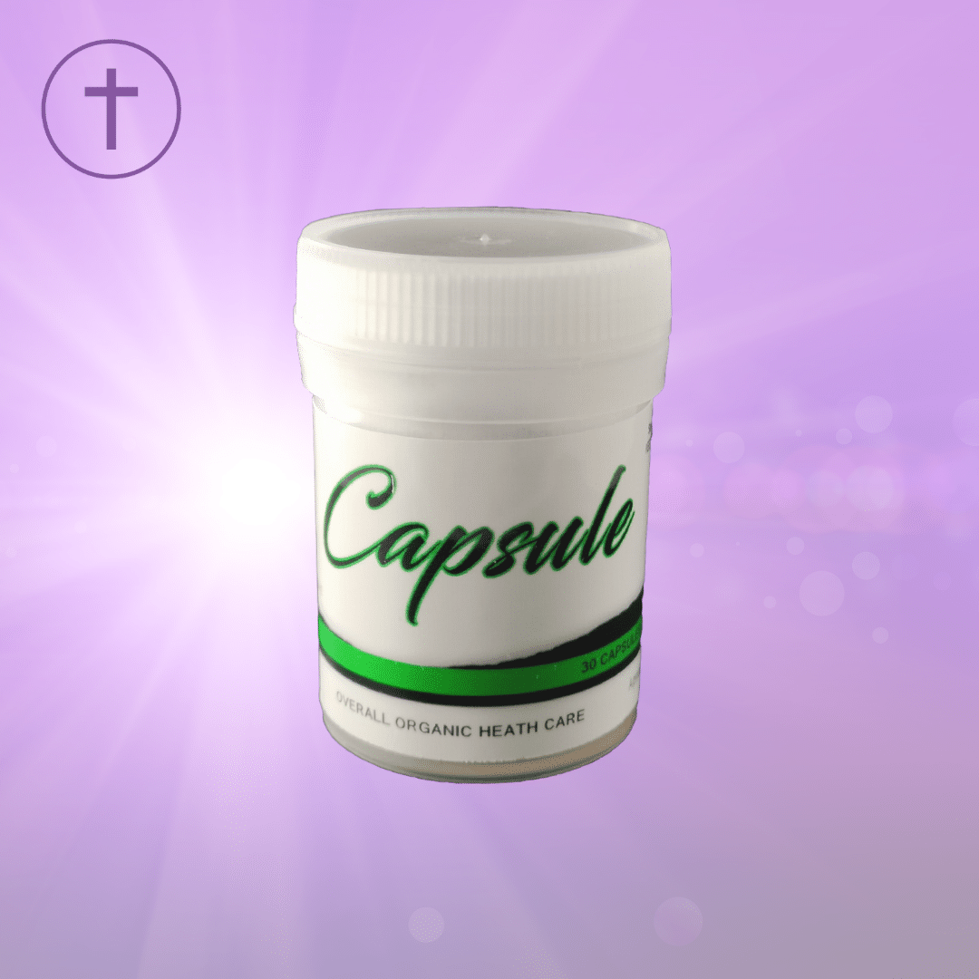 Jar labeled 'Capsule' on a purple background